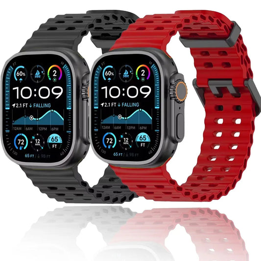 Ocean Marine Silicone Strap For Apple watch Ultra Band 49mm S10 46mm 42mm 45mm 44mm Milanese bracelet iWatch 10 9 8 7 6 5 SE 4 3