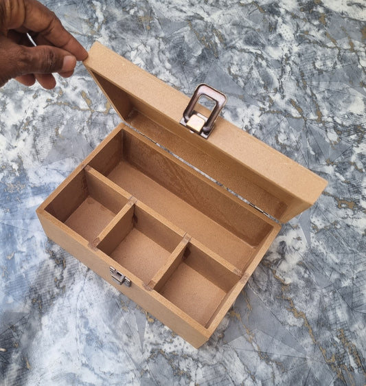 4 Partition Plain DIY MDF Box for Craft | Unfinished MDF Box Plain for Decoupage | MDF Box for Art and Craft | 9x6x4 inch 6mm Thickness
