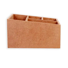 4 Slots Diy Mdf Stationery Wood Sheet Craft - Plain Mdf Cutouts Stationery Desktop Organizer For Painting, Decoupage, Resin Art Work & Decoration (Diy Mdf Caddy Box)