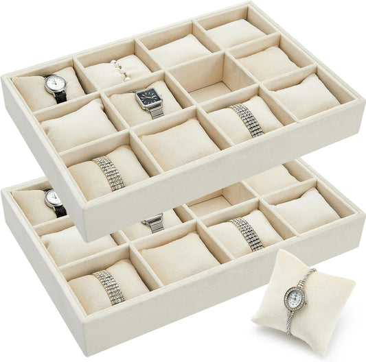 12 Slots Grids Velvet Watch Tray Jewelry Organizer Stackable Watch Bracelet Bangle Display Holder Adjustable Pillow