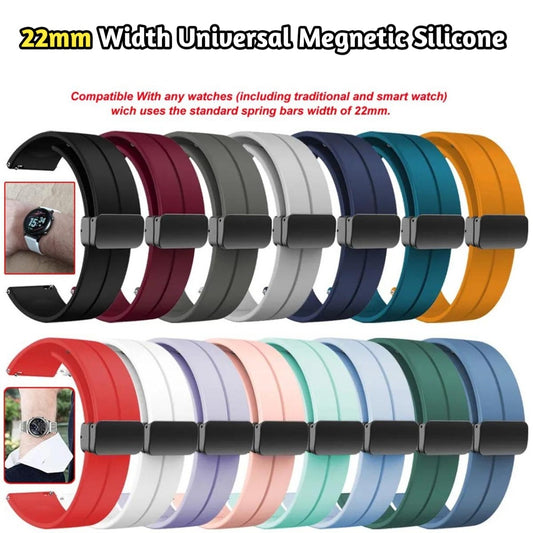 Magnetic Lock Silicone Watch Band for 22mm Watches Compatible with Galaxy Watch 3, Huawei GT2/GT3, Mibro Lite 2, and More
