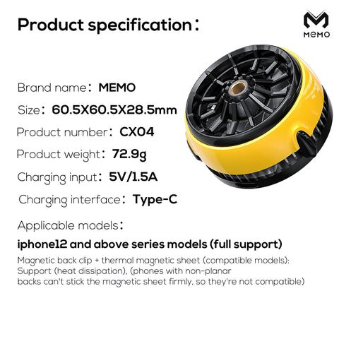 MEMO CX04 Magnetic Cooling Fan Phone Radiator Phone Cooling Fan Case Cold Wind Handle Fan for PUBG Phone Cooler Phone Cooling Fan Case