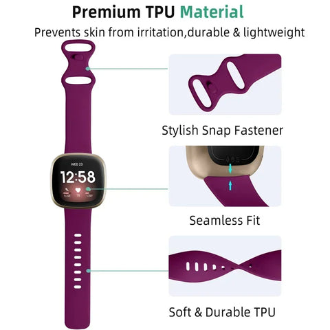 Silicone Strap for Fitbit Versa 4-3, Soft Smart Watch, Sports Bracelet for Fitbit Sense Versa3, Accessories
