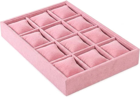 12 Slots Grids Velvet Watch Tray Jewelry Organizer Stackable Watch Bracelet Bangle Display Holder Adjustable Pillow
