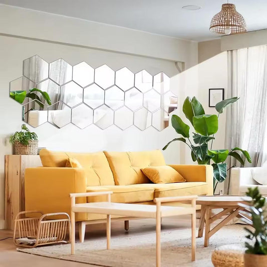 Silver and Gold  Hexgone Acrylic Mirrors Light Gold Portable Self Adhesive  Mirror DIY Art and Craft Non Glass Craft MIrror