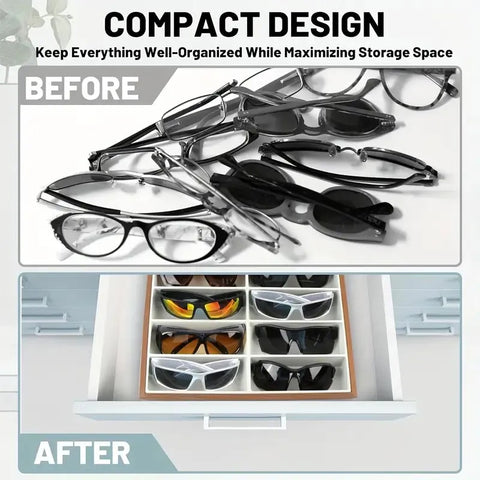 12 Slots Sunglass PU Leather Organizer Trays Glasses Tray Stackable Jewelry Trays Sunglass Organizer Display Box, 12 Grids