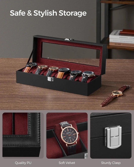 Araish's Premium Black Maroon 12 Slots 6 Slots 24 Slots Watch Organizer Box PU Leather Watch Storage Box (Copy)