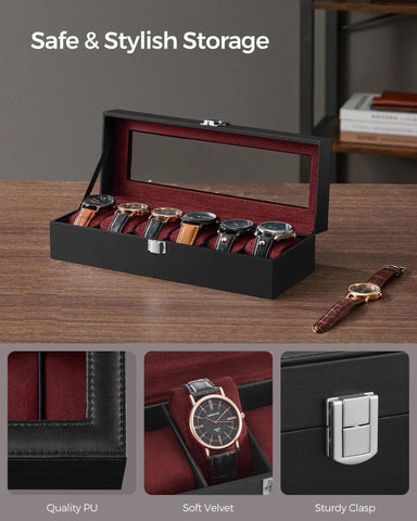 Araish's Premium Black Maroon 12 Slots 6 Slots 24 Slots Watch Organizer Box PU Leather Watch Storage Box (Copy)