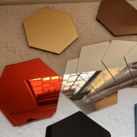 Silver and Gold  Hexgone Acrylic Mirrors Light Gold Portable Self Adhesive  Mirror DIY Art and Craft Non Glass Craft MIrror