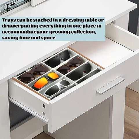 12 Slots Sunglass PU Leather Organizer Trays Glasses Tray Stackable Jewelry Trays Sunglass Organizer Display Box, 12 Grids
