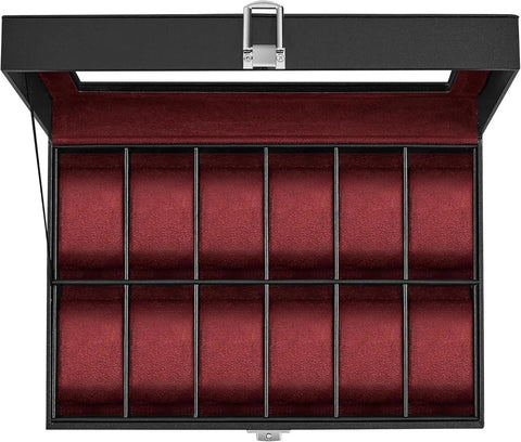 Araish's Premium Black Maroon 12 Slots 6 Slots 24 Slots Watch Organizer Box PU Leather Watch Storage Box (Copy)