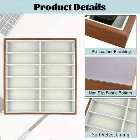12 Slots Sunglass PU Leather Organizer Trays Glasses Tray Stackable Jewelry Trays Sunglass Organizer Display Box, 12 Grids