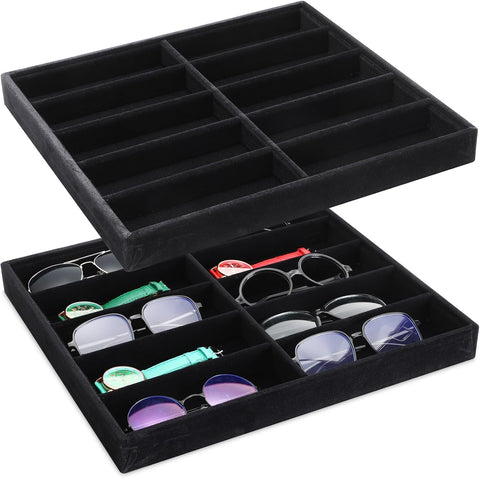 12 Slots Sunglass PU Leather Organizer Trays Glasses Tray Stackable Jewelry Trays Sunglass Organizer Display Box, 12 Grids