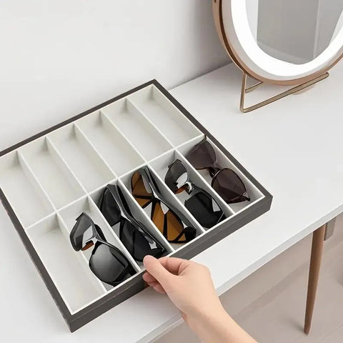 12 Slots Sunglass PU Leather Organizer Trays Glasses Tray Stackable Jewelry Trays Sunglass Organizer Display Box, 12 Grids