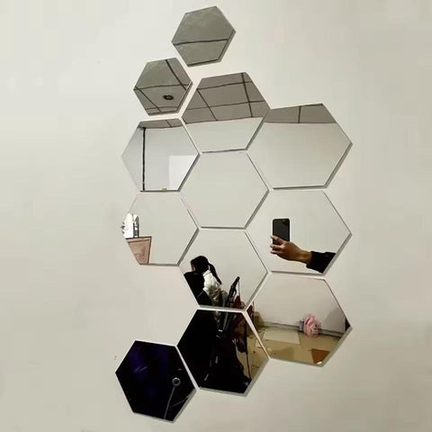 Silver and Gold  Hexgone Acrylic Mirrors Light Gold Portable Self Adhesive  Mirror DIY Art and Craft Non Glass Craft MIrror