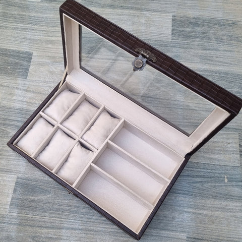 Premium Quality Artificial Leather 6 Watch and 3 Sunglass Organizer Box