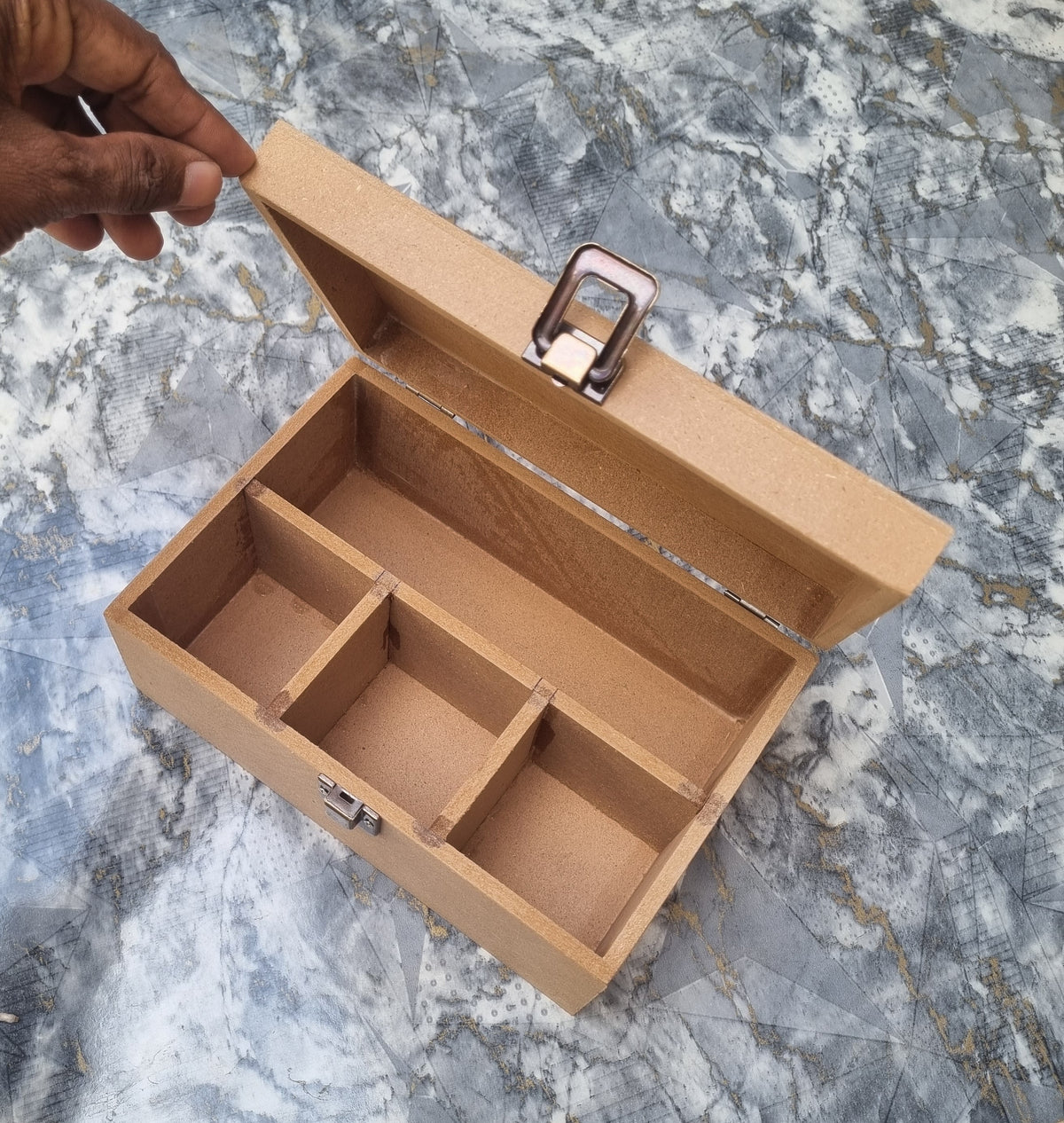 4 Partition Plain DIY MDF Box for Craft | Unfinished MDF Box Plain for Decoupage | MDF Box for Art and Craft | 9x6x4 inch 6mm Thickness