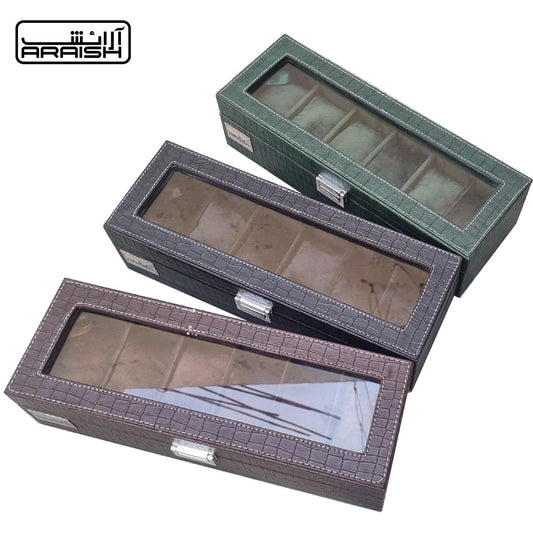 6 Slots Crocodile Artificial Leather Watch Organizer Box