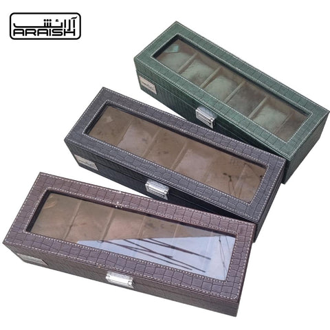 6 Slots Crocodile Artificial Leather Watch Organizer Box