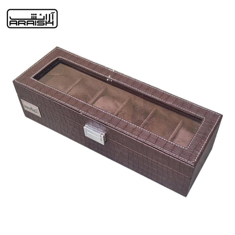 6 Slots Crocodile Artificial Leather Watch Organizer Box