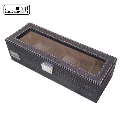 6 Slots Crocodile Artificial Leather Watch Organizer Box