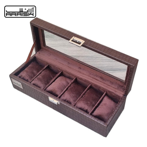 6 Slots Crocodile Artificial Leather Watch Organizer Box