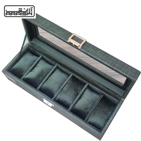 6 Slots Crocodile Artificial Leather Watch Organizer Box