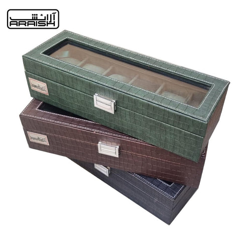 6 Slots Crocodile Artificial Leather Watch Organizer Box