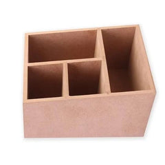 4 Slots Diy Mdf Stationery Wood Sheet Craft - Plain Mdf Cutouts Stationery Desktop Organizer For Painting, Decoupage, Resin Art Work & Decoration (Diy Mdf Caddy Box)