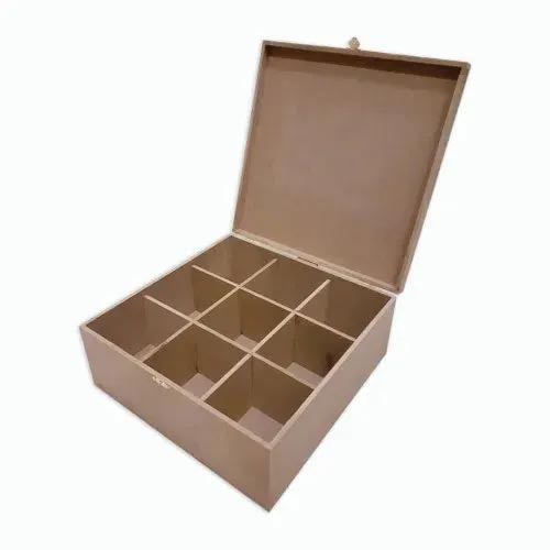 9 Partition Plain DIY MDF Box for Craft | Unfinished MDF Box Plain for Decoupage | MDF Box for Art and Craft | 12x12x4 inch 6mm Thickness