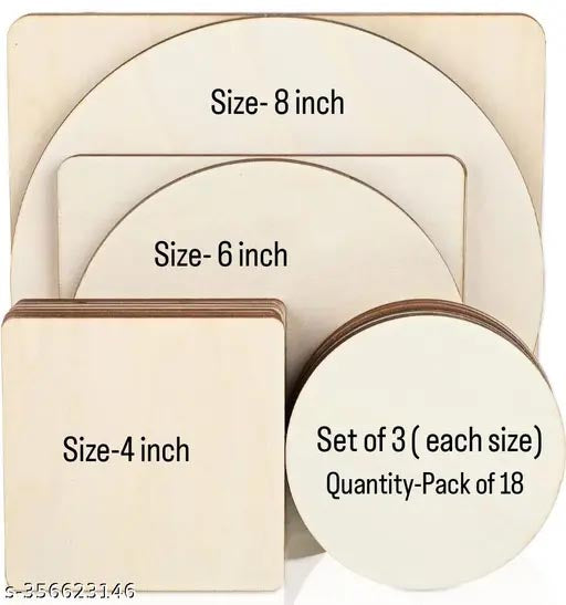 18pcs Set Round and Square Mdf Plain Wood Boards