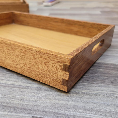 Natural Wooden With Gloss Lacquer Large Serving Tray Set Breakfast Tray Organizing Tray Set