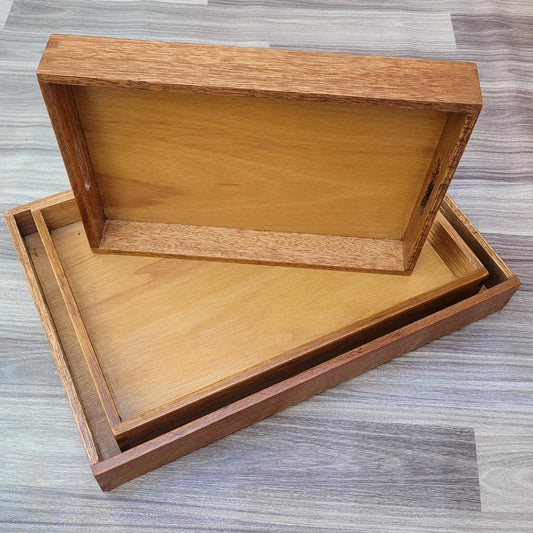 Natural Wooden With Gloss Lacquer Large Serving Tray Set Breakfast Tray Organizing Tray Set