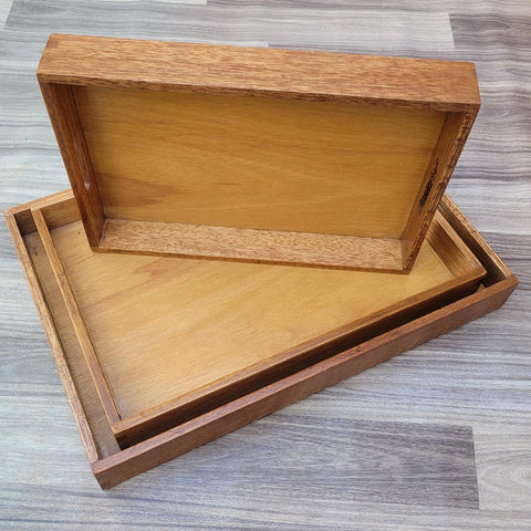 Natural Wooden With Gloss Lacquer Large Serving Tray Set Breakfast Tray Organizing Tray Set