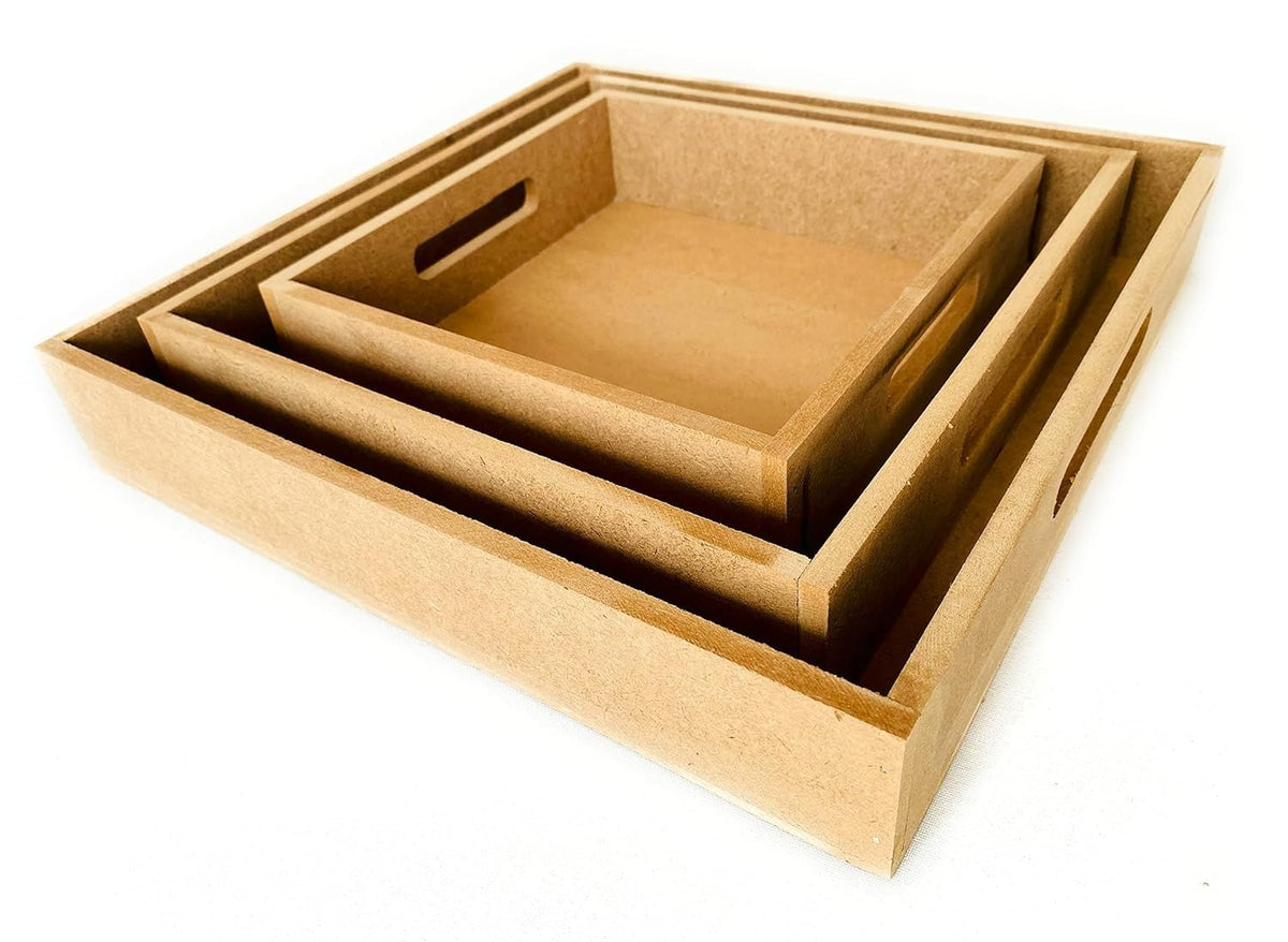 Plain DIY MDF Trays for Craft Set of 3