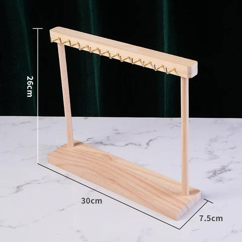 Wood Jewelry Display Stand – Pendant, Necklace & Earrings Holder with Hooks | Desktop Jewelry Organizer