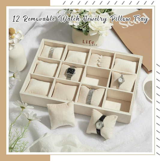 12 Slots Grids Velvet Watch Tray Jewelry Organizer Stackable Watch Bracelet Bangle Display Holder Adjustable Pillow