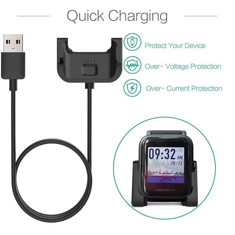 High-quality replacement USB magnetic charger for Xiaomi Huami Amazfit Bip Youth A1608 Smartwatch, featuring a fast-charging cable cradle for reliable and efficient power delivery.