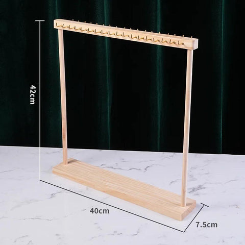 Wood Jewelry Display Stand – Pendant, Necklace & Earrings Holder with Hooks | Desktop Jewelry Organizer