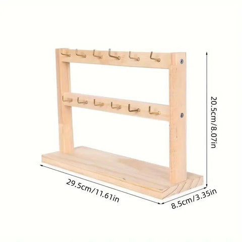 Wood Jewelry Display Stand – Pendant, Necklace & Earrings Holder with Hooks | Desktop Jewelry Organizer