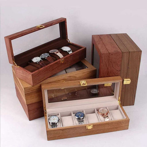 6 Slots 12 Slots Wooden Watch Organizer Box Watch Display Storage Case