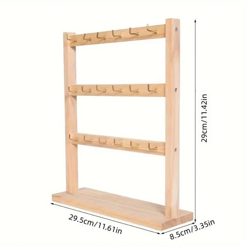 Wood Jewelry Display Stand – Pendant, Necklace & Earrings Holder with Hooks | Desktop Jewelry Organizer