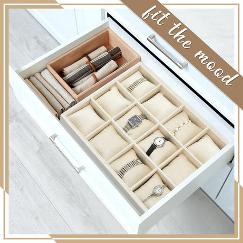 12 Slots Grids Velvet Watch Tray Jewelry Organizer Stackable Watch Bracelet Bangle Display Holder Adjustable Pillow
