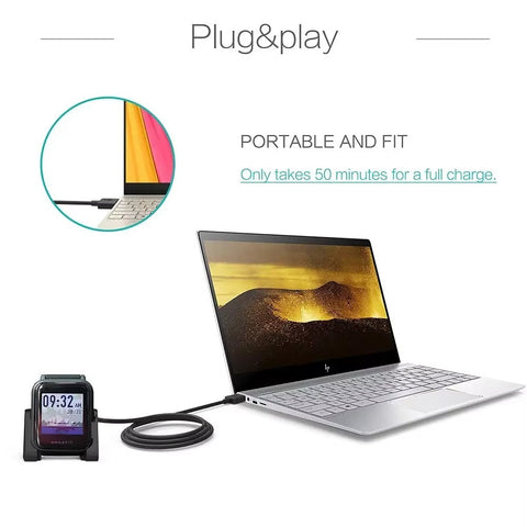 High-quality replacement USB magnetic charger for Xiaomi Huami Amazfit Bip Youth A1608 Smartwatch, featuring a fast-charging cable cradle for reliable and efficient power delivery.