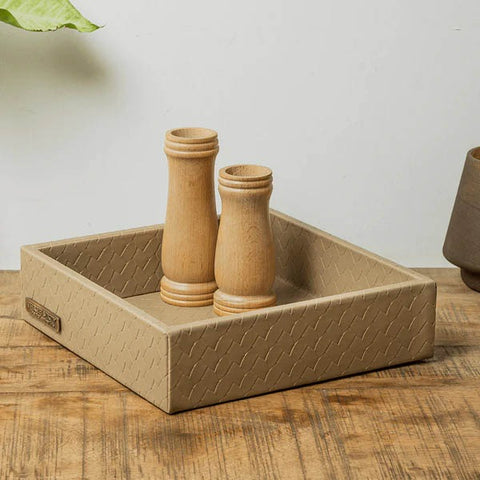 Square Bedside Valet Tray for Men & Women – Leather Tray Organizer | Bedside, Nightstand, Office Desk Organizer Tray