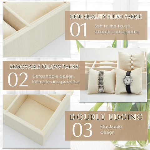 12 Slots Grids Velvet Watch Tray Jewelry Organizer Stackable Watch Bracelet Bangle Display Holder Adjustable Pillow
