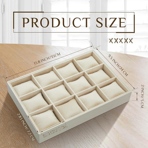 12 Slots Grids Velvet Watch Tray Jewelry Organizer Stackable Watch Bracelet Bangle Display Holder Adjustable Pillow