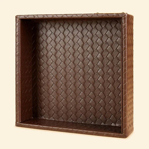 Square Bedside Valet Tray for Men & Women – Leather Tray Organizer | Bedside, Nightstand, Office Desk Organizer Tray