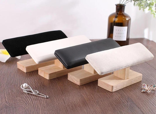 Square Wooden Jewelry Organizer Stand Meticulously Designed to Elegantly Display Watches, Bracelets, Chains, and Anklets with Professional Sophistication.