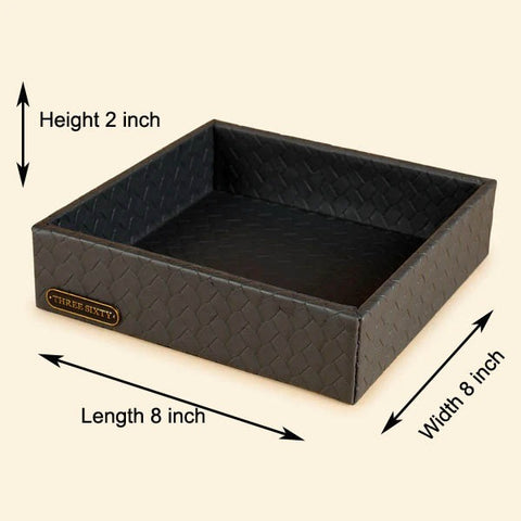 Square Bedside Valet Tray for Men & Women – Leather Tray Organizer | Bedside, Nightstand, Office Desk Organizer Tray